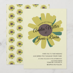 Invitation Sunflower Script Vert Jaune Rustique Mariage