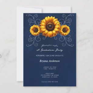 Invitation Sunflower Sparkle Blue Rustic Graduation Party