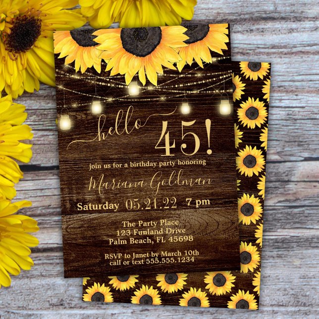 Invitation Sunflower String Lights 45th Birthday Party Invit (Créateur téléchargé)