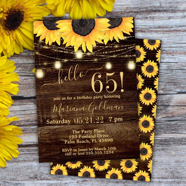 Invitation Sunflower String Lights 65e anniversaire Invit (Créateur téléchargé)