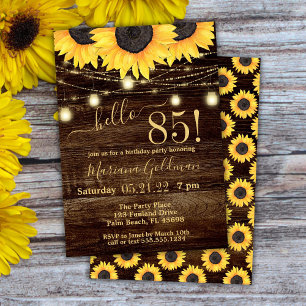 Invitation Sunflower String Lights 85th Birthday Party Invit