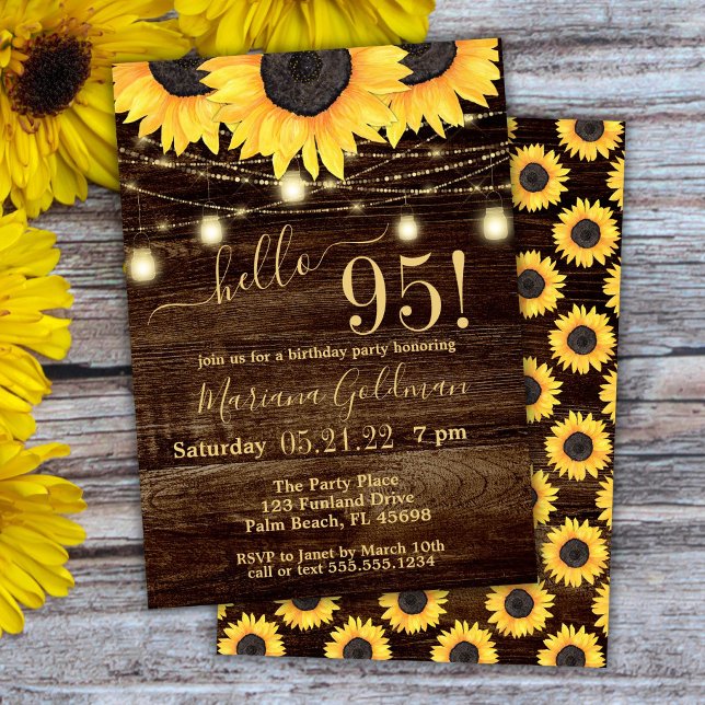 Invitation Sunflower String Lights 95th Birthday Party Invit (Créateur téléchargé)