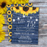 Invitation Sunflower String Lights bleu 75e fête d'anniversai<br><div class="desc">Sunflower bleu 75e anniversaire "bonjour 75!" avec lumières de mâchoires et belle impression que vous pouvez customiser avec toutes les informations de votre fête d'anniversaire. avec lumières de mâchoires et belle impression que vous pouvez customiser avec toutes les informations de votre fête d'anniversaire.</div>