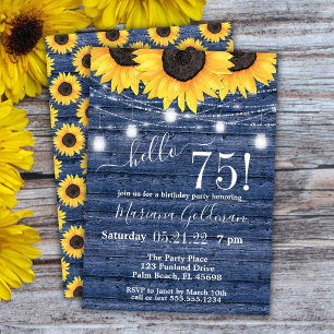 Invitation Sunflower String Lights bleu 75e fête d'anniversai