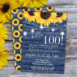 Invitation Sunflower String Lights Blue 100e fête d'anniversa<br><div class="desc">Sunflower blue 100e anniversaire fête 'bonjour 100!' avec lumières en bocal de mason et belle impression que vous pouvez customiser avec toutes les informations de votre fête d'anniversaire.</div>
