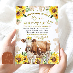 Invitation Sunflower Summer Cow Farm Baby shower fille