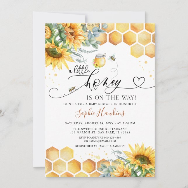 Invitation Sunflower Sweet Little Honey Bee Baby shower (Devant)