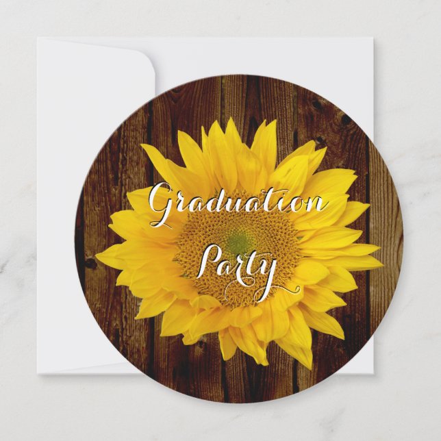 Invitation Sunflower Vintage Wood Country Graduation Party (Devant)