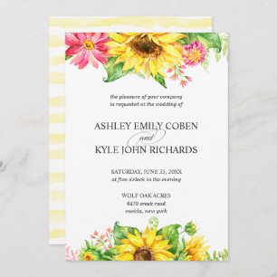 Invitation Sunflower Wedding Invite on light background