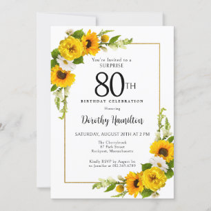 Invitation Sunflower White Daisy 80e anniversaire Surprise