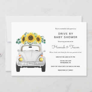 Invitation Sunflower White Voiture En Baby shower