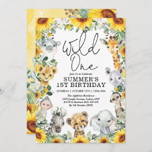 Invitation Sunflower Wild One Jungle Safari Animaux Anniversa