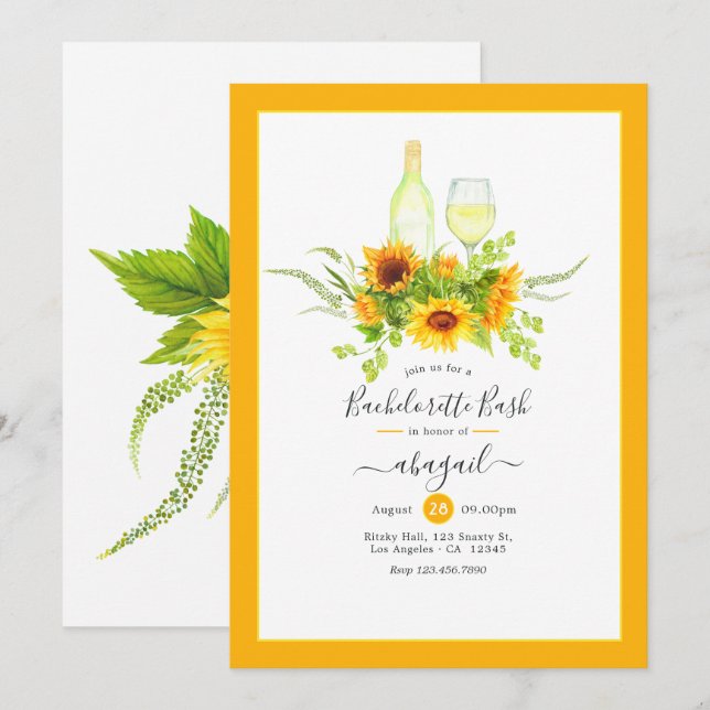 Invitation Sunflower Wine Bachelorette Extravaganza (Devant / Derrière)