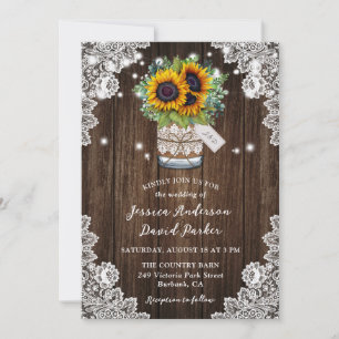 Invitation Sunflower Wood Mason Jar Floral Lace Mariage