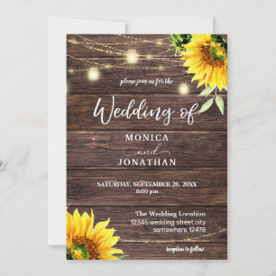 Invitation Sunflower Wood & Mason Jar String Mariage