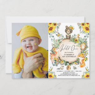 Invitation Sunflower Woodland Wild Un 1er anniversaire Photo