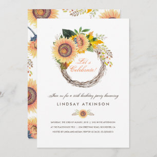 Invitation Sunflower Wreath Russe Automne fête d'anniversaire