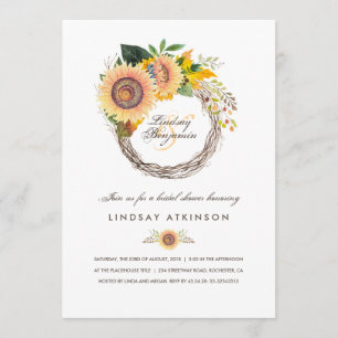 Invitation Sunflower Wreath Rustic Fall Fête des mariées