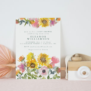 Invitation Sunflower Yellow Aquarelle Baby shower Floral
