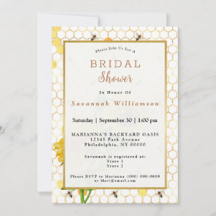 Invitation Sunflower Yellow Honeycomb Bees Gold Fête des mari