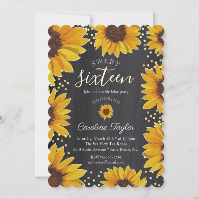 Invitation Sunflowers 16th Birthday Chalkboard (Devant)