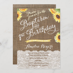 Invitation Sunflowers 1er Anniversaire Baptême pour petite fi