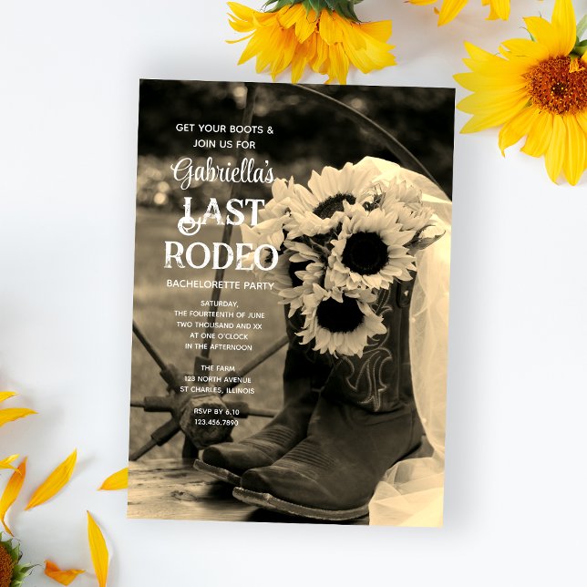 Invitation Sunflowers and Boots Dernier Rodeo Bachelorette Pa (Créateur téléchargé)