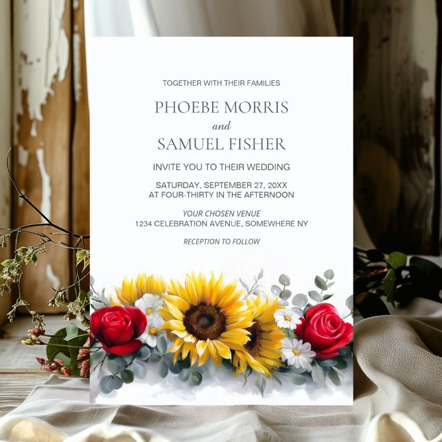 Invitation Sunflowers and Roses Floral Wedding (Créateur téléchargé)