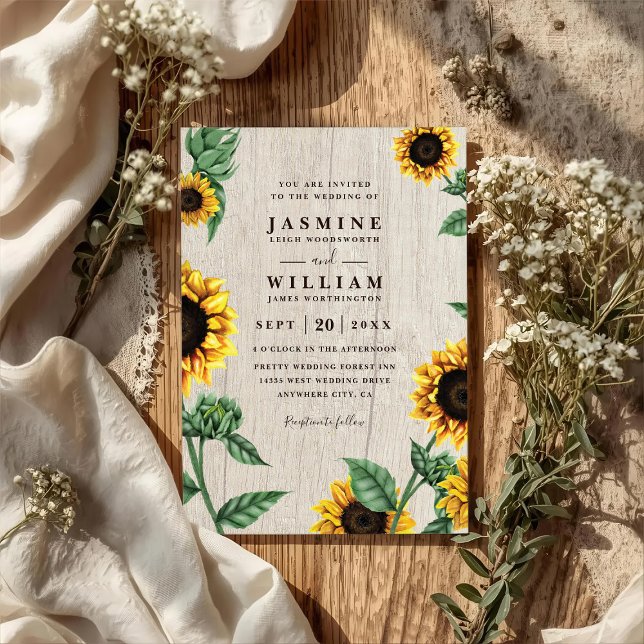 Invitation Sunflowers And Wood Rustic Country QR Code Wedding (Créateur téléchargé)