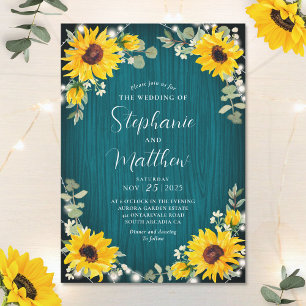 Invitation Sunflowers Baby Lumières de respiration Turquoise