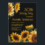 Invitation Sunflowers Black 50e anniversaire<br><div class="desc">Belles tournesols jaunes rustiques sur l'invitation noire de la fête du 50e anniversaire.. Contactez-moi pour obtenir de l'aide sur vos personnalisations ou pour demander des produits Zazzle correspondants ou coordonnés supplémentaires pour votre célébration.</div>