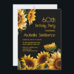 Invitation Sunflowers Black 60e anniversaire<br><div class="desc">Belles tournesols jaunes rustiques sur l'invitation de fête noire 60ème anniversaire.. Contactez-moi pour obtenir de l'aide sur vos personnalisations ou pour demander des produits Zazzle correspondants ou coordonnés supplémentaires pour votre célébration.</div>