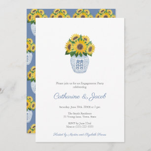 Invitation Sunflowers Bleu blanc Ginger Jar
