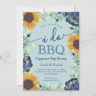Invitation Sunflowers & Blue Floral I Do BBQ Fiançailles