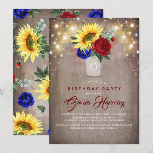 Invitation Sunflowers Bourgogne Marine Bleu Russe Anniversair