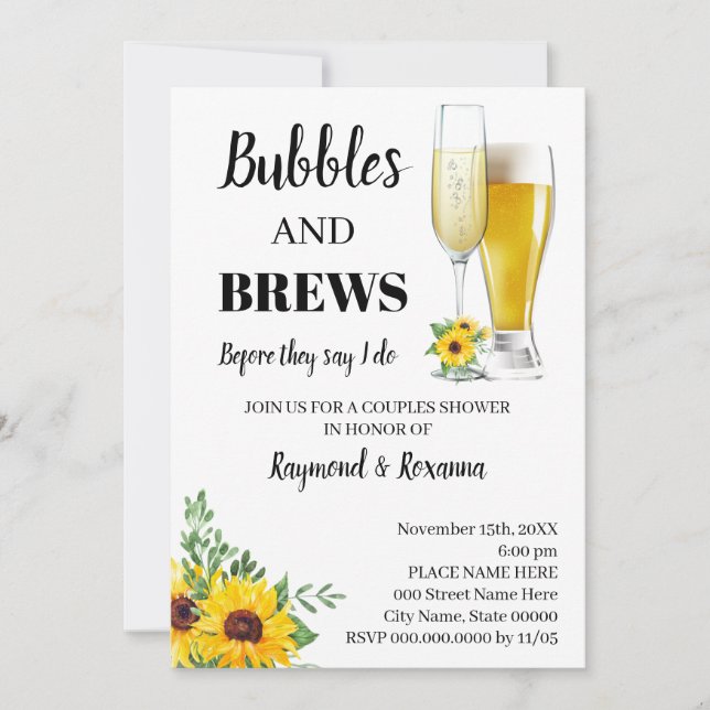 Invitation Sunflowers Bubble & Brews Couples Douche (Devant)