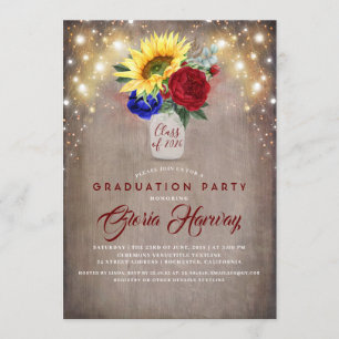 Invitation Sunflowers Burgundy Navy Bleu Rustique Graduation