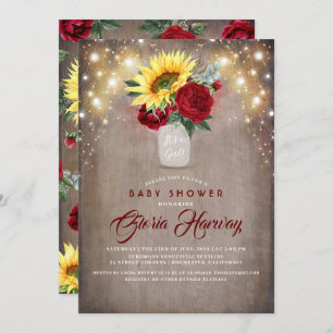 Invitation Sunflowers Burgundy Red Russe Baby shower automnal