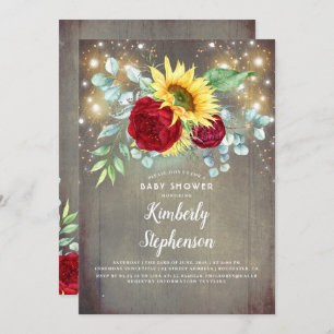 Invitation Sunflowers Burgundy Red Russe Baby shower automnal