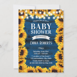 Invitation Sunflowers Cadre Marine Bleu Grange Baby shower en