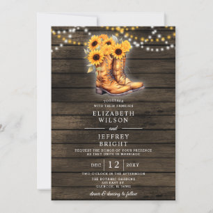 Invitation Sunflowers Cowboy Boots Barre Bois Mariage de l'Ou