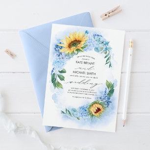 Invitation Sunflowers et Dusty Blue Hydrangea Floral Mariage
