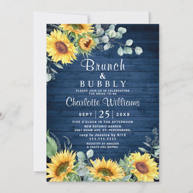 Invitation Sunflowers Eucalyptus Aquarelle Brunch & Bubbly (Devant)