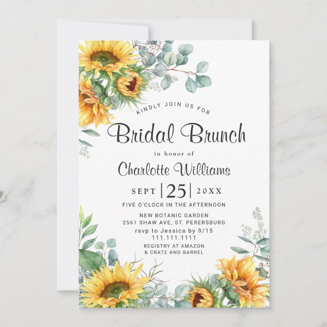 Invitation Sunflowers Eucalyptus Aquarelle Brunch nuptial (Devant)