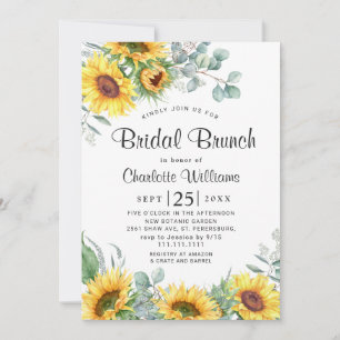 Invitation Sunflowers Eucalyptus Aquarelle Brunch nuptial