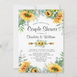 Invitation Sunflowers Eucalyptus Aquarelle Couple Douche
