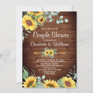 Invitation Sunflowers Eucalyptus Aquarelle Couple Douche