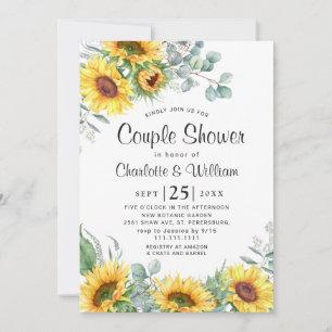 Invitation Sunflowers Eucalyptus Aquarelle Couple Douche