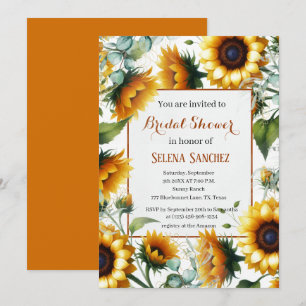 Invitation Sunflowers Eucalyptus Floral Bride Fête des mariée