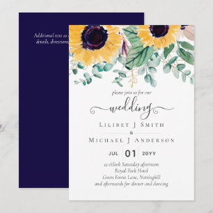 Invitation Sunflowers Eucalyptus Mariage de verdure